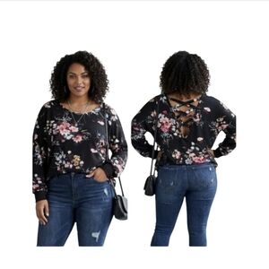 Shein  Floral Open Back Criss-Cross Top Boho Chic, Plus Size 3X